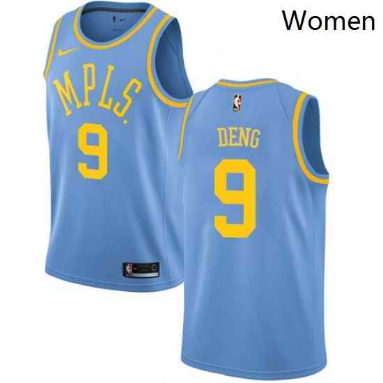Womens Nike Los Angeles Lakers 9 Luol Deng Authentic Blue Hardwood Classics NBA Jersey